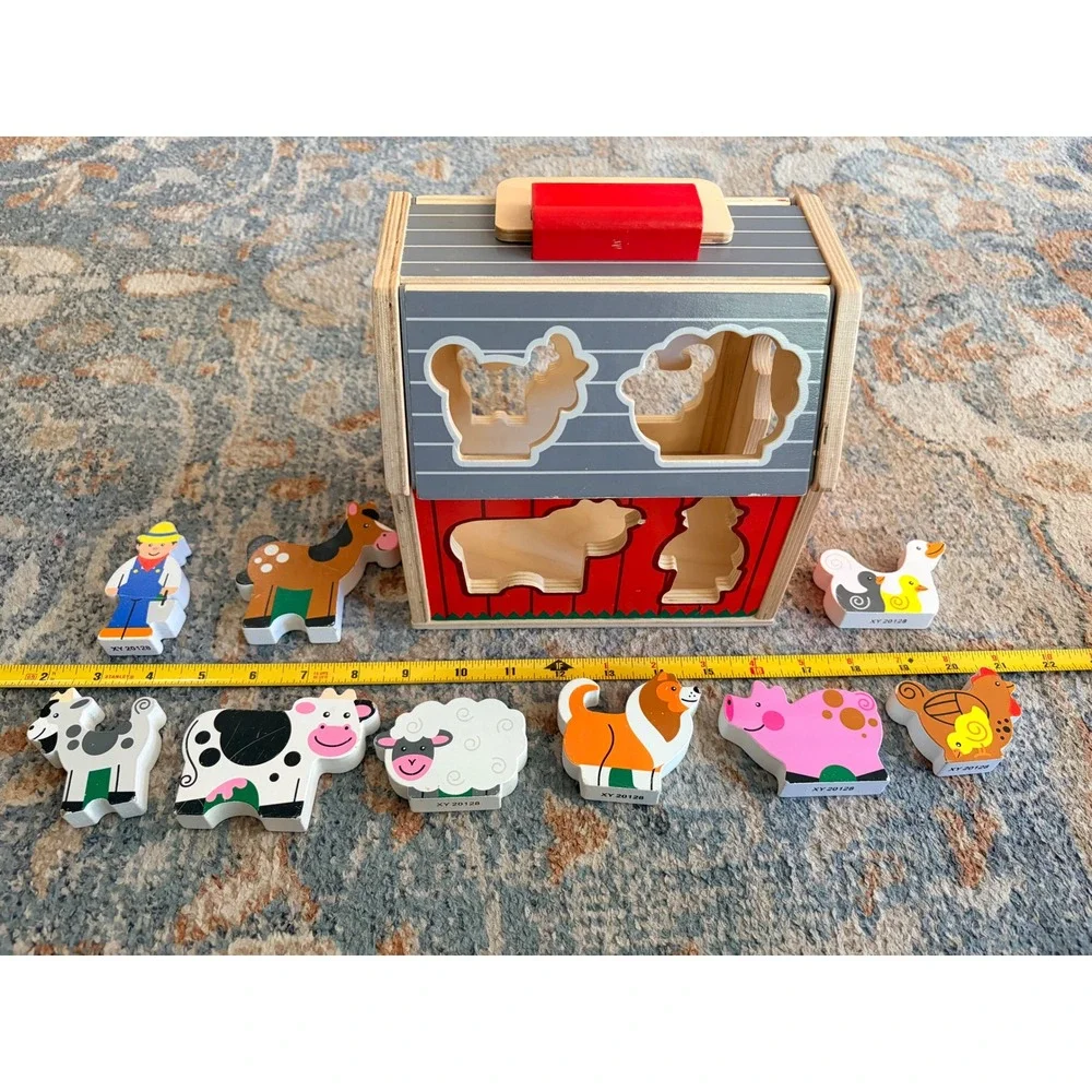 Melissa & Doug Take Along Wooden Shape Sorting Barn Toy